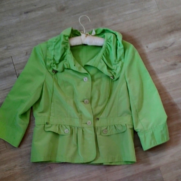 Lime Green Lightweight Rain Jacket with Ruffles Size 12 - Picture 1 of 11